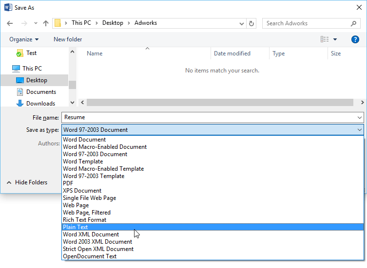 تعیین نوع فایل خروجی در پنجره Save As