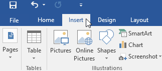 زبانه Insert در ورد 2016