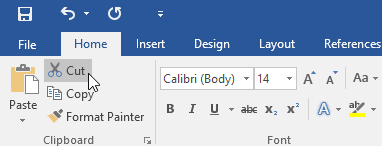 کار با متن در ورد - دکمه cut در ورد 2016